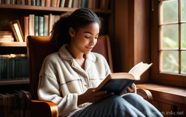 전자상거래 자격증을 활용한 해외 취업 성공 사례 - **Prompt 1: Cozy Reading Nook**
    A young woman, approximately 20-25 years old, is comfortably sea...