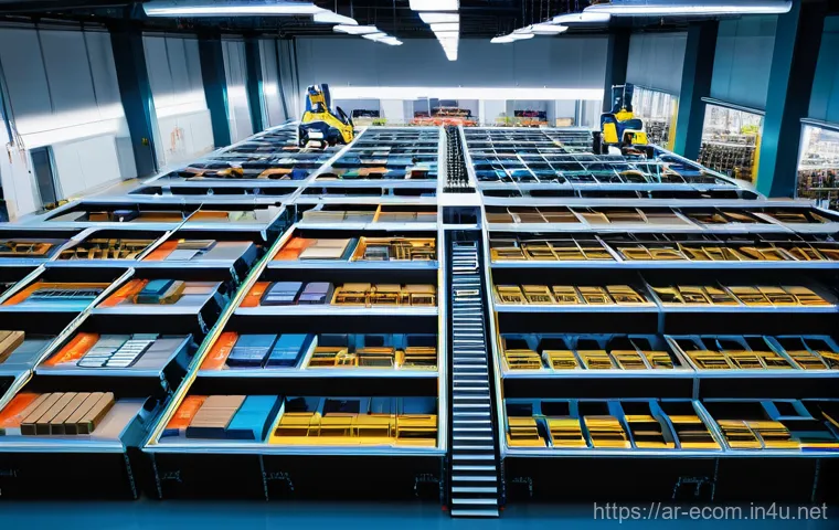 전자상거래 실무와 연계된 물류 관리 기술 - **Prompt:** "A bustling, ultra-modern automated warehouse facility in a vibrant Middle Eastern city....