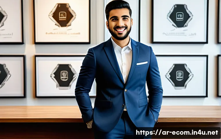 전자상거래 자격증과 클라우드 서비스의 연계성 - **Prompt: The Empowered E-commerce Professional**
    A confident and smiling young Arab entrepreneu...