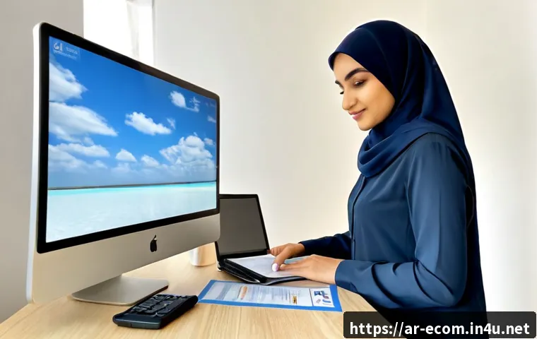 Home 17 전자상거래 자격증 취득 후 클라우드 기반 이커머스 분야 진출기 - Photorealistic career-transition scene in a bright modern Gulf Arab home office, a confident young A...